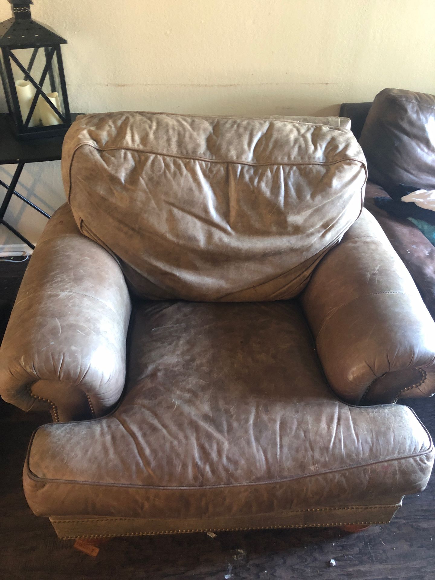 Leather couch and ottoman