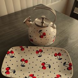 Kate Spade New York Vintage Cherry Dot Tea Kettle and Hors Doeuvre Tray