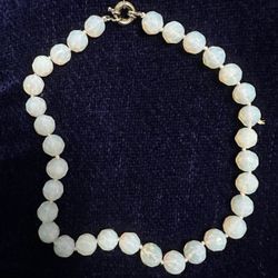 Vintage Les Bernard STERLING Clasp OPALITE Glass Opalescent Bead CHOKER Necklace 15"