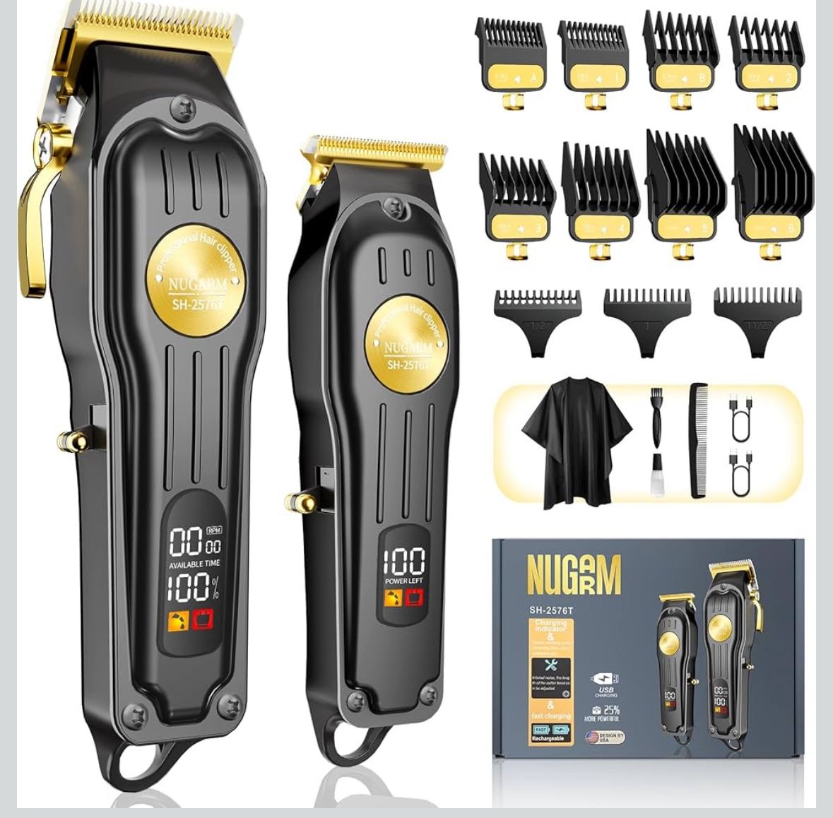 Hair Clippers for Men Cordless Hair Clipper Hair Trimmer Barber Clippers Zero Gapped T-Blade Hair Trimmer with LCD Display & Guide Combs Beard Cutting