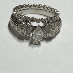 14k White Gold Diamond Ring Set Size 7