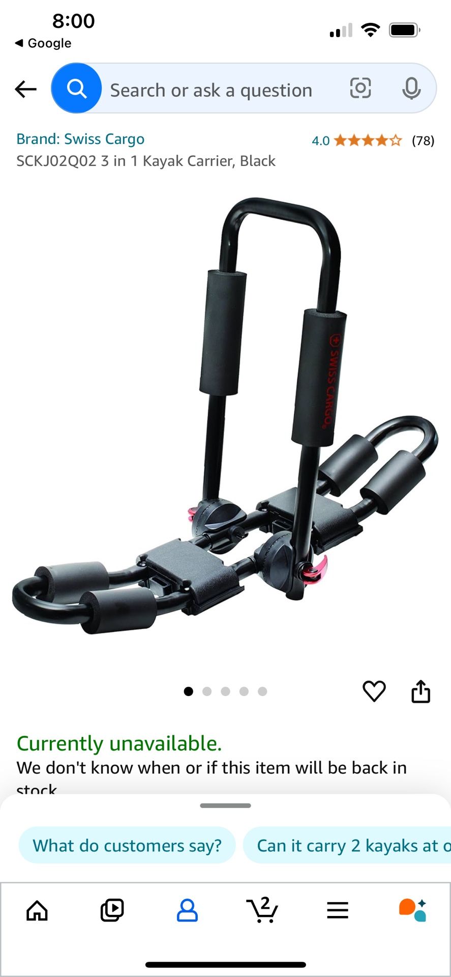 Swiss Cargo In Kayak Carrier