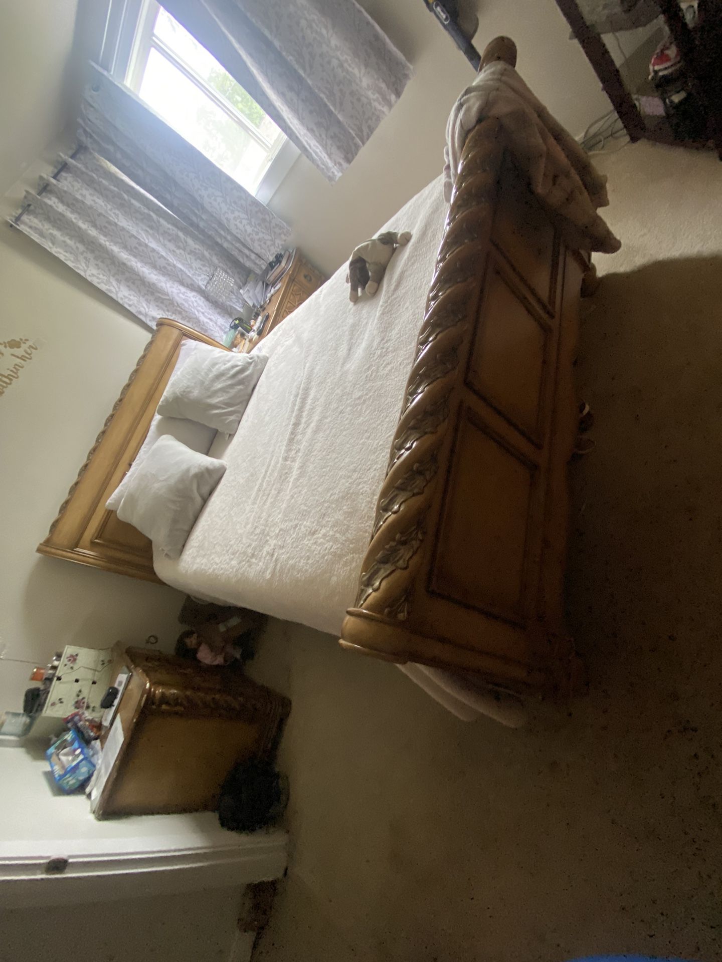 Queen size bed frame with night stands (NO MATTRESS OR BOX SPRING )