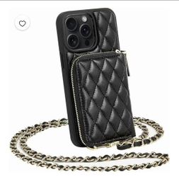 Bocasal Black Quilted Leather Wallet I phone 15 6.1 inch Case