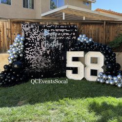 Black Silver Shimmer Wall Backdrop Birthday