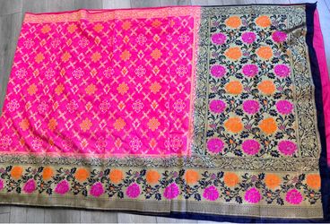Pink Banarasi Silk Saree with Floral weaving Border