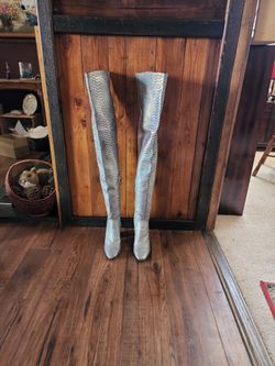 Silver Thigh High Boots 6.5