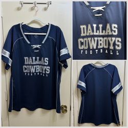 Dallas Cowboys Avery Lace-Up V Neck Embellished Jersey Womens Size 3XL