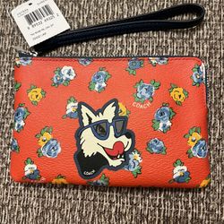 Coach Wolf Dog Wristlet 