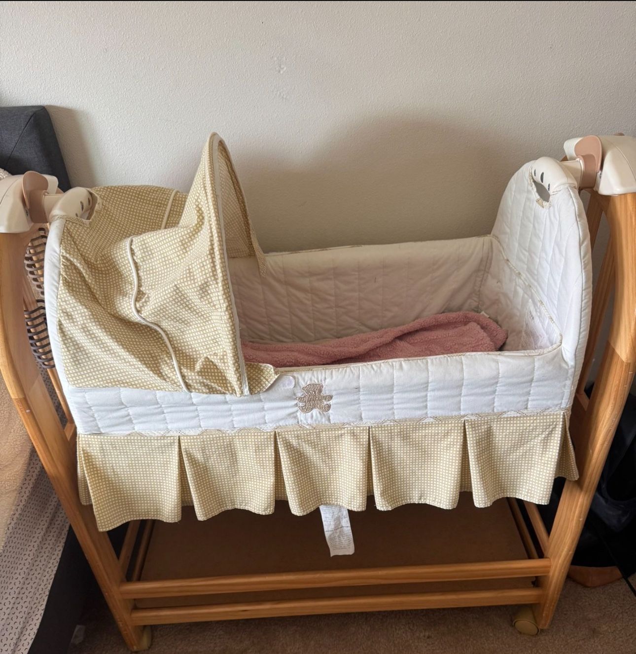 Wooden Baby Bassinet with Canopy FREE
