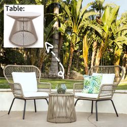 3pc Rattan Patio Chat Set, Outdoor Furniture Set - Gray/Brown 