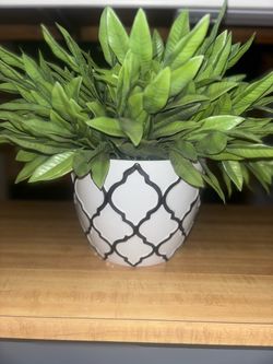 Faux Green Plant in Ceramic Pot