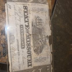 1862 Civil War The State Of Missouri 10 Dollar Note 