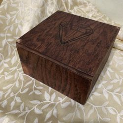 Hand-Carved Wood Jewelry Box 7x7x4” with Diamond Design Lid – Storage Keepsake 