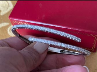 Like New 925 Sterling Silver Genuine Small Diamonds Guaranteed Bangle Bracelet