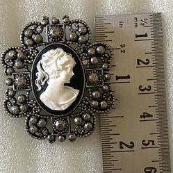 Silver Tone Cameo Brooch
