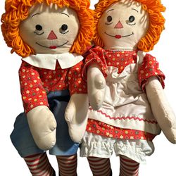 Pair Of Raggedy Ann And Andy Doll With Orange Hair Vintage 