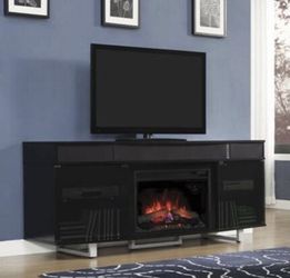 High Gloss Black Media Mantel Fireplace