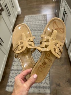 Sam Edelman Nude Patent Leather Slide Sandals