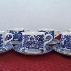 Vintage Churchhill Blue Willow Cups,Saucer