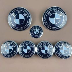 Bmw Black And White Hood Trunk Rims And Steering Wheels Emblem Set 82mm