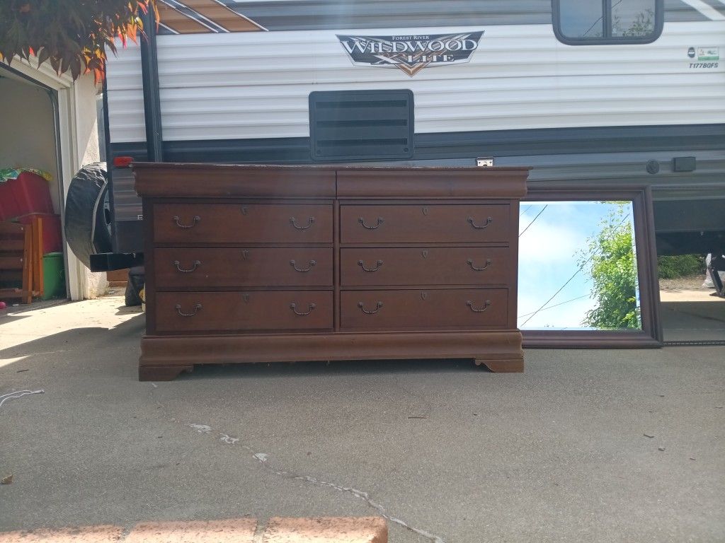 Brown Dresser with Vanity Mirror