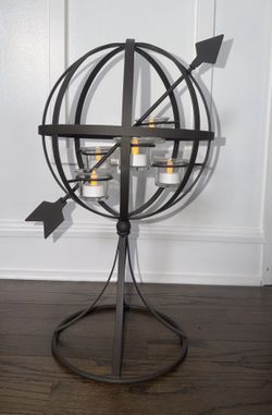 Metal Amilliary World Globe With Arrow Tealight Holder 20” Tall