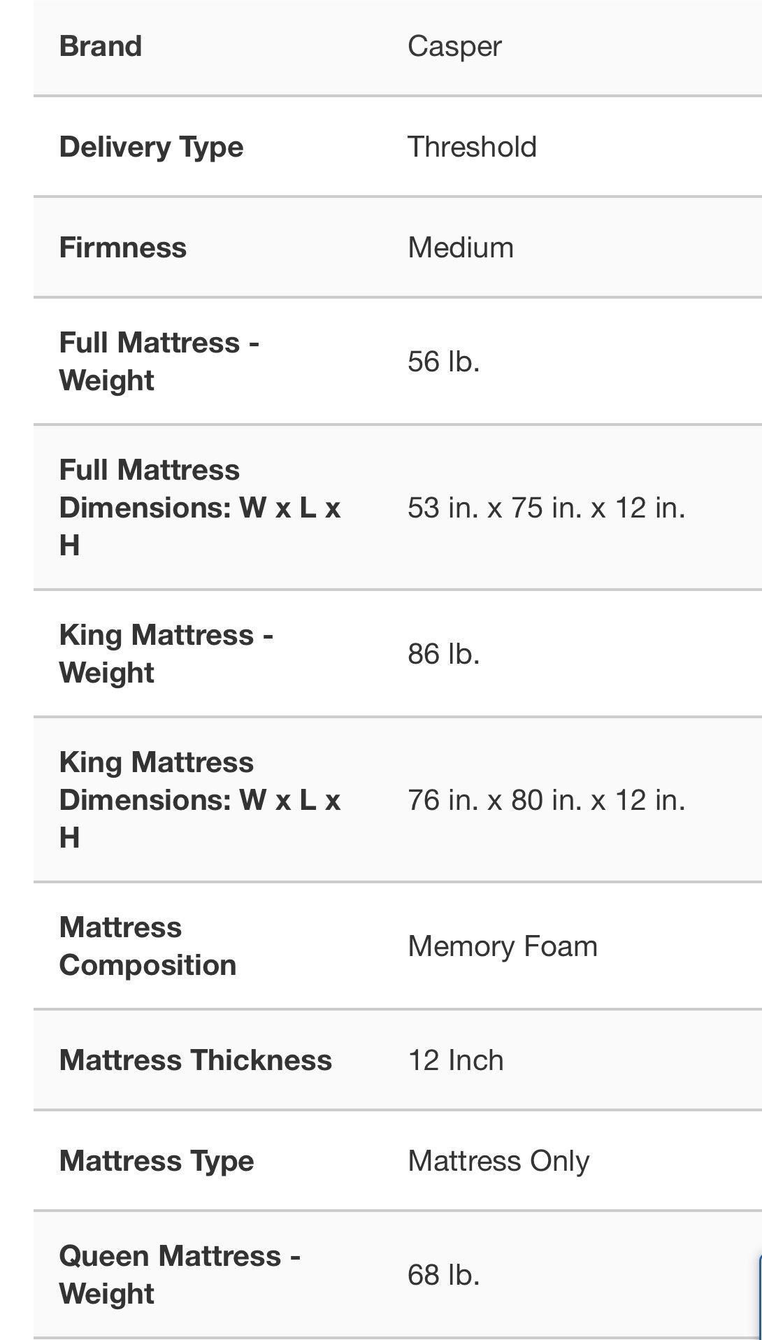 Casper Queen 12in Cooling Mattress (Like New)!