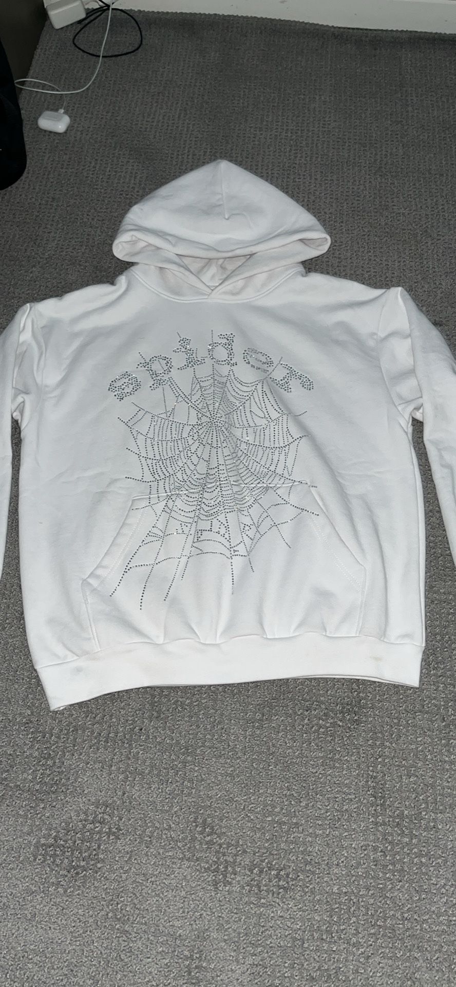 White Rhinestone Sp5der Hoodie