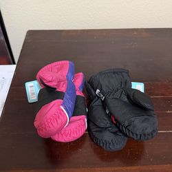 Tru Fit Youth Ski Mittens NWT Set of 2 One Size Pink and Black & Red