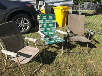 Three heavy duty fold up lawn chairs all three for only $40