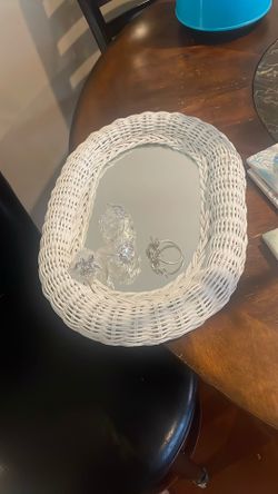 Small Wicker Mirror. 4 Sea Turtle Napkin Rings, 6 Beach Theme Coasters