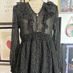 Black Ruffle Polka Dot Zara Knee Length Dress