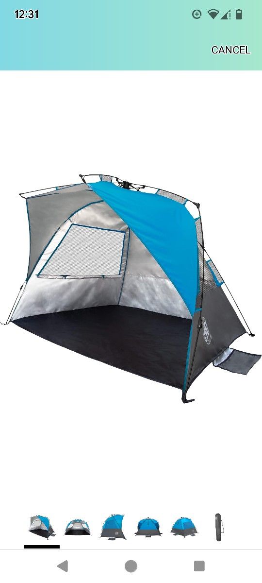 E-Z UP Wedge Portable Beach Tent, 51"x51" Entrance with 2 Roll-Up Windows and with Storage Pocket, Splash,