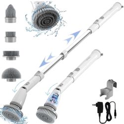 Electric Spin Scrubber, Shower Scrubber with Long Handle, Adjustable Extension Arm, 4 Replaceable Heads, 3 Angles, 2 Rotating Speeds, Spin Brush for C