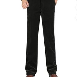 L.L.Bean Mens Corduroy Pants Size 35X32 black comfort waist Fit Flat Front