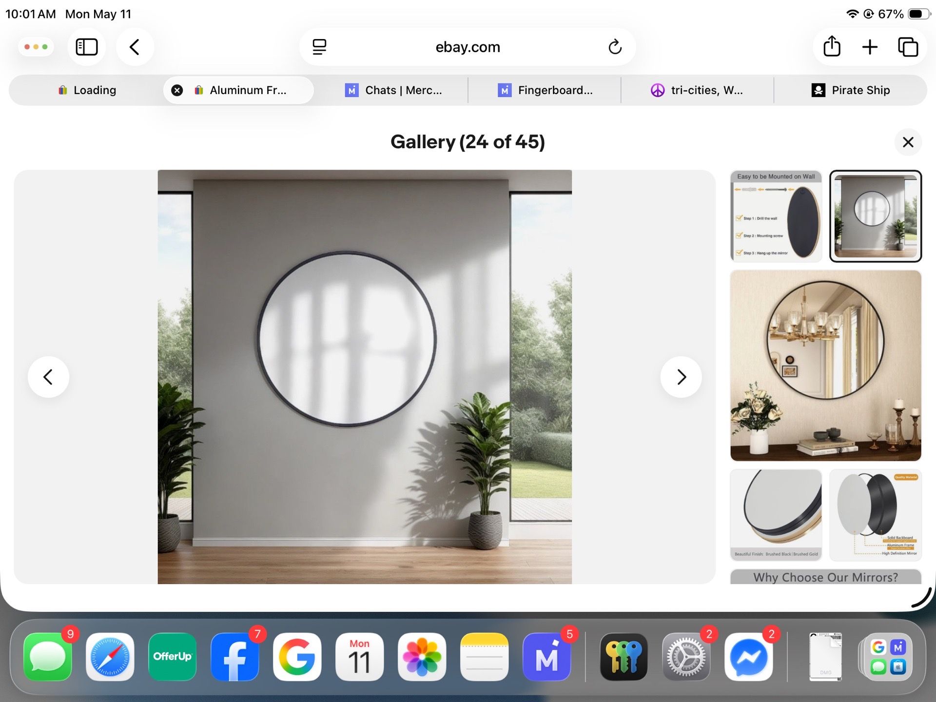 Aluminum Framed Round Wall Mirror Modern Decorative Functional Clear Reflection