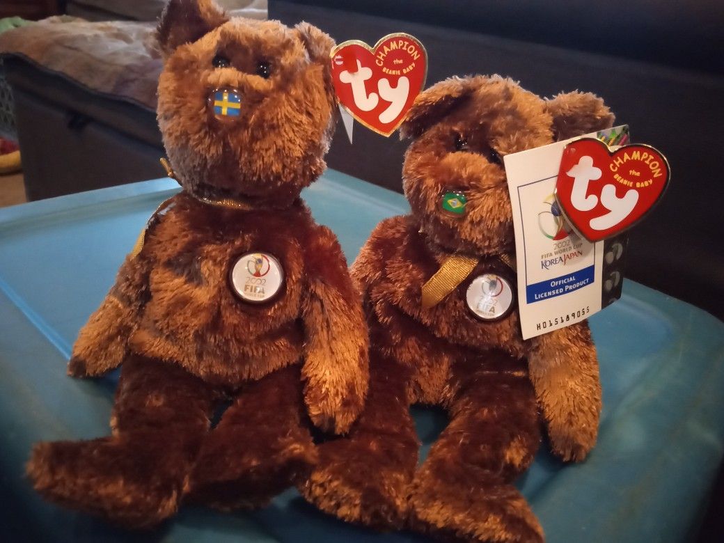 Ty 2002 FIFA Beanie Bears Brazil And Sweden Mint Tabs