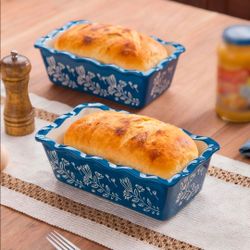 2-Piece Ceramic Loaf Pan Set – Blue & White Floral Porcelain Baking Dishes
