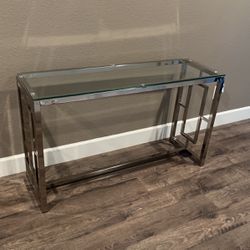 Silver Console Table With Glass Top. 