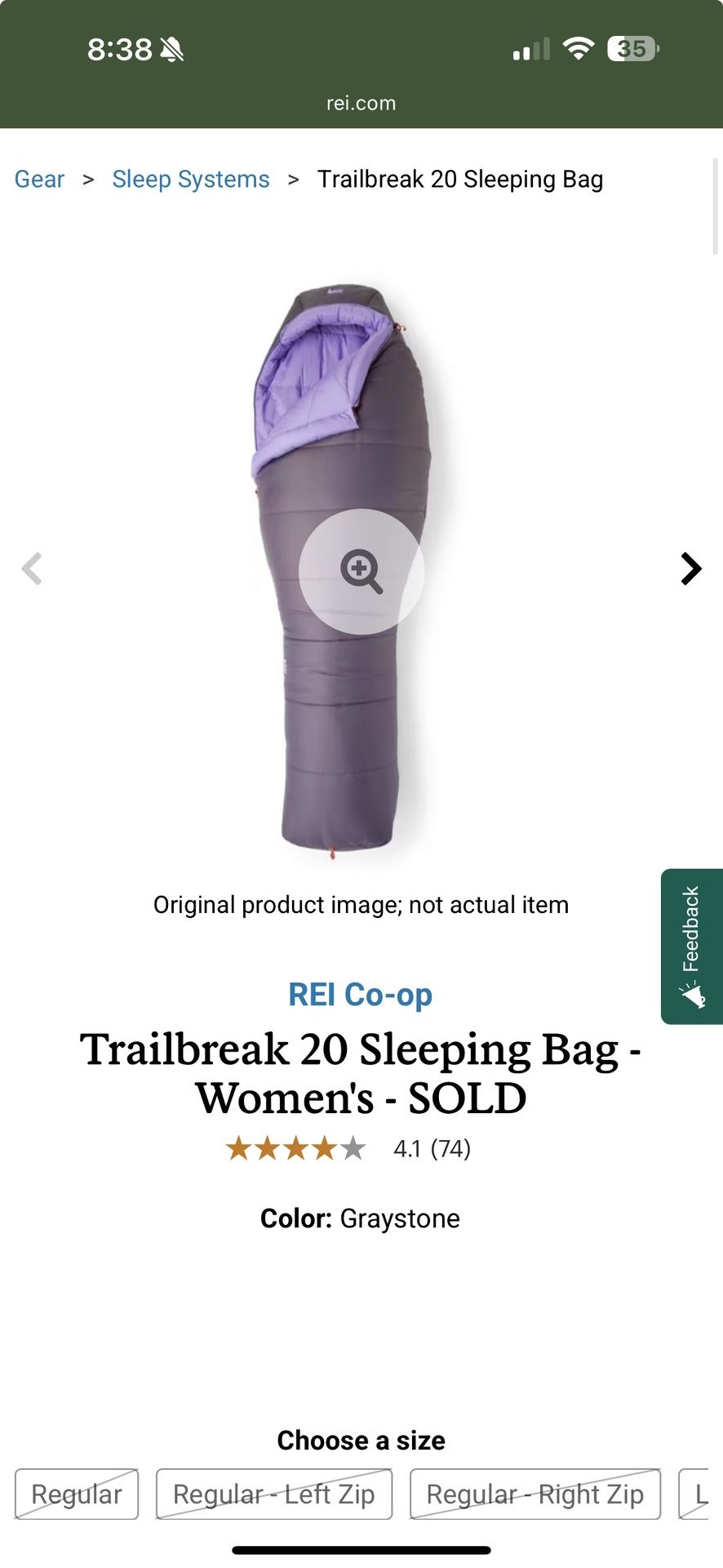 REI Coop Women’s Trail break 20 Degree Sleeping Bag