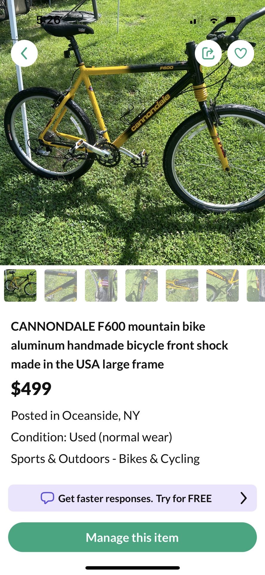 CANNONDALE mountain Bike Handrafted In The USA bicycle 26” Wheels