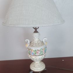
Antique Italian Capodimonte Handpainted Table Lamp, Glazed Porcelain

