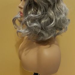 Short Gray With Brown Wavy Wig