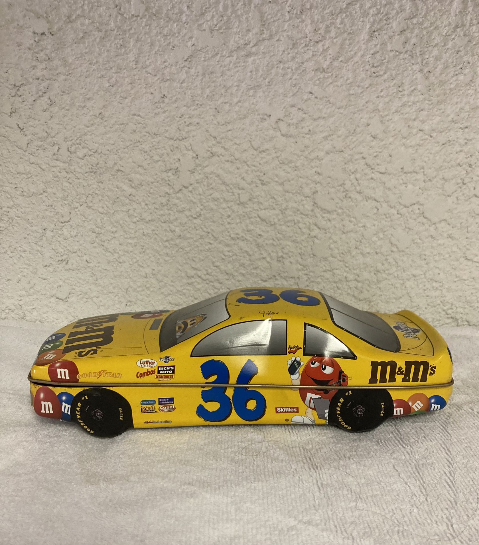 M&M's Racing Team 2nd Edition #36 RACE CAR Tin Box Container Canister