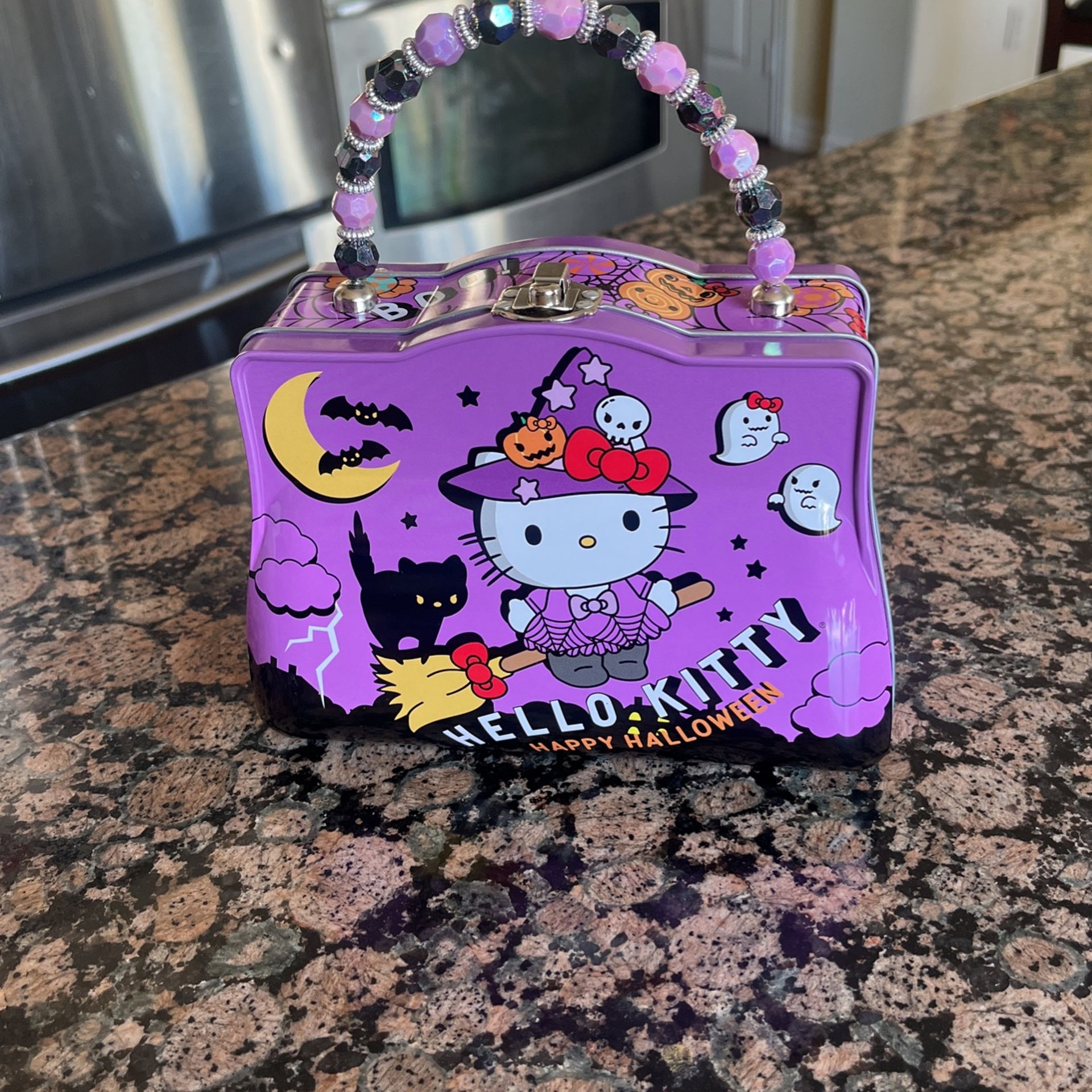 HELLO KITTY Halloween Witch Tin Purse 7.5" x 5.5"