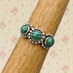 Handcrafted Genuine Malachite & Solid Sterling Silver Ring - Sz 9.5
