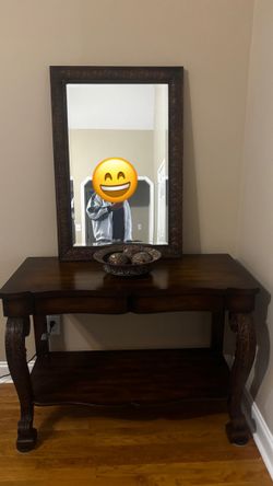 Traditional Style Heavy Wooden Console Table Foyer Table with Mirror