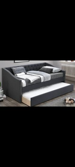 Twin Twin Size Grey Trundle Bed With Ortho Mattress 