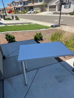IKEA LINNMON Table with 2x OLOV Adjustable Legs and INLÄGG Hardware